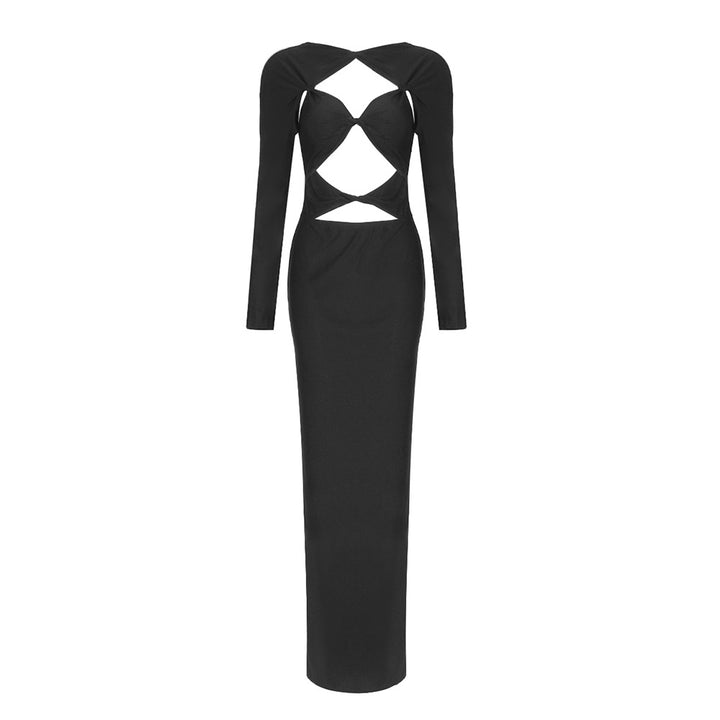 Damer Elegant Cut-Out Maxikjole med lange ermer og dyp utringning Skjora