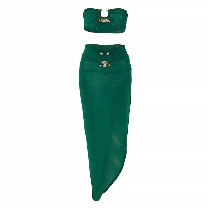 Dame Stilig Bandeau-top og Maxiskjørt Sett med høy slisse og elegante detaljer Skjora