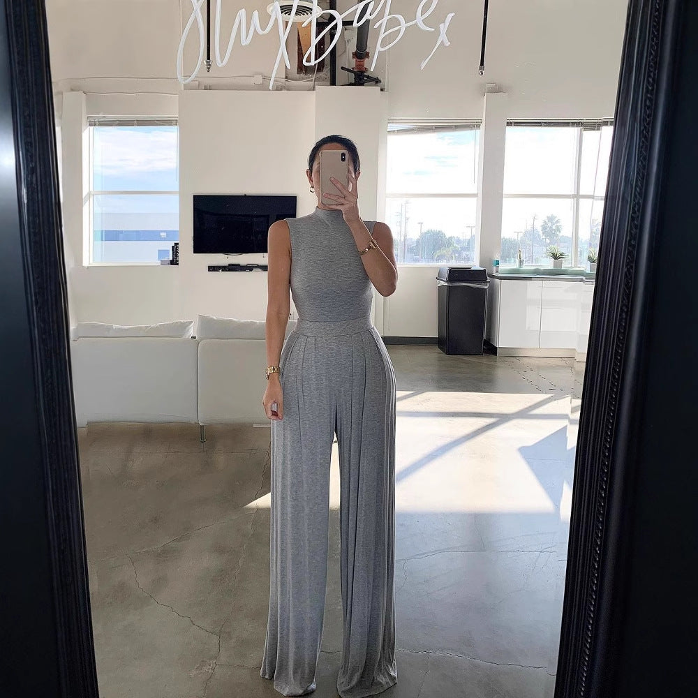 Damer Elegant Jumpsuit med høyclosure-design og vide ben Skjora