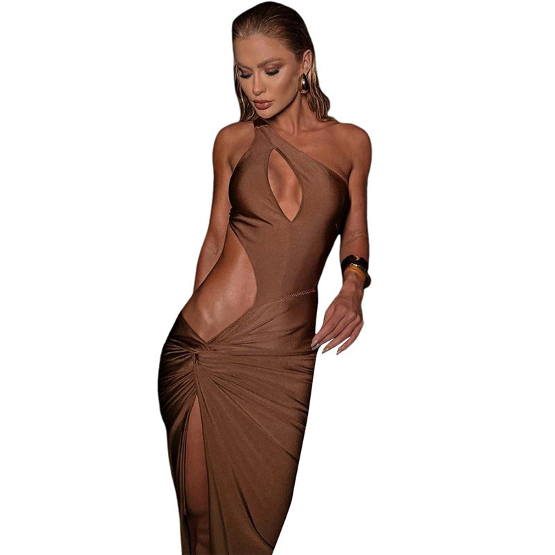 Damer Elegant Asymmetrisk Midi-Party Kjole med raffinert Drapering Skjora