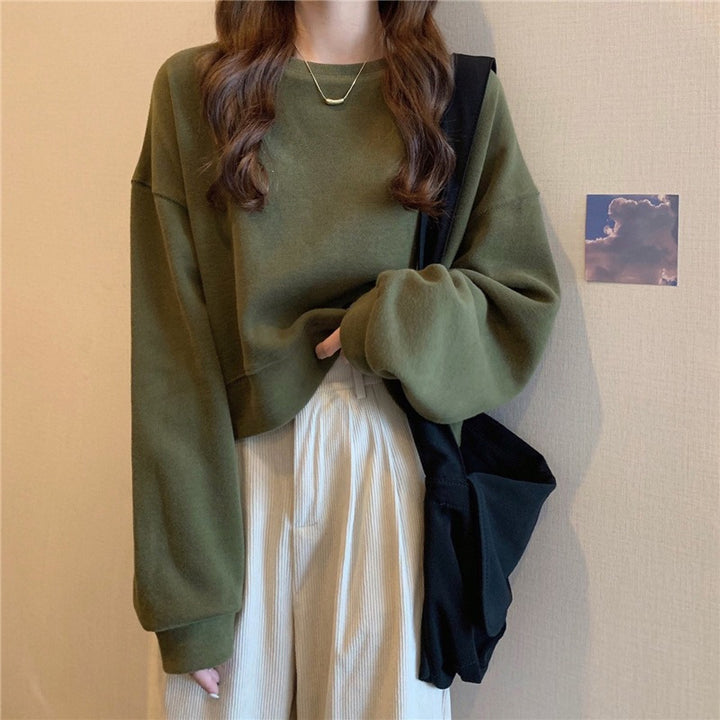 Kvinners avslappet oversized sweatshirt med komfortkrage og myke mansjetter