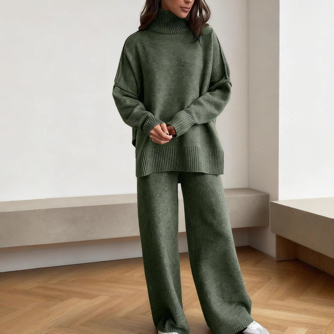 Kvinnens koselige strikkede jumpsuit med høy krage og løs passform Skjora