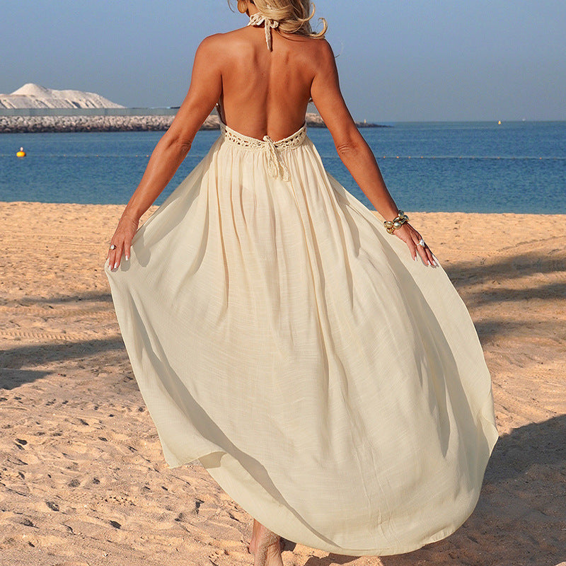 Damen Häkel-Strandüberwurf mit tiefem V-Ausschnitt und eleganter geschlitzt Konstruktion Skjora