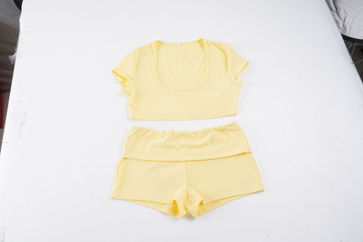Damer Crop-Top og Shorts Sett Skjora