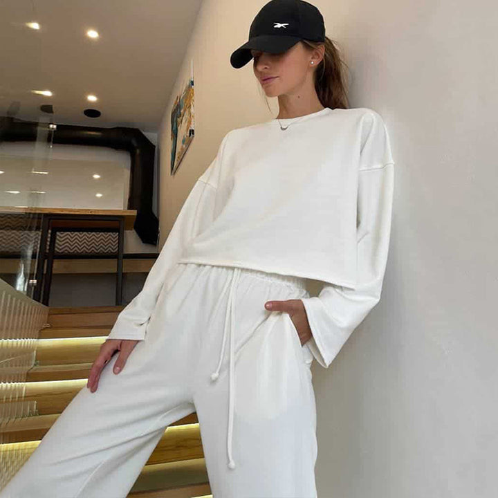 Damer casual joggedress med høy midje og elastisk liv