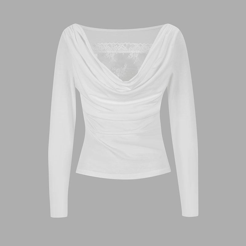Dame langermet bluse med asymmetrisk utringning og elegant drapering Skjora