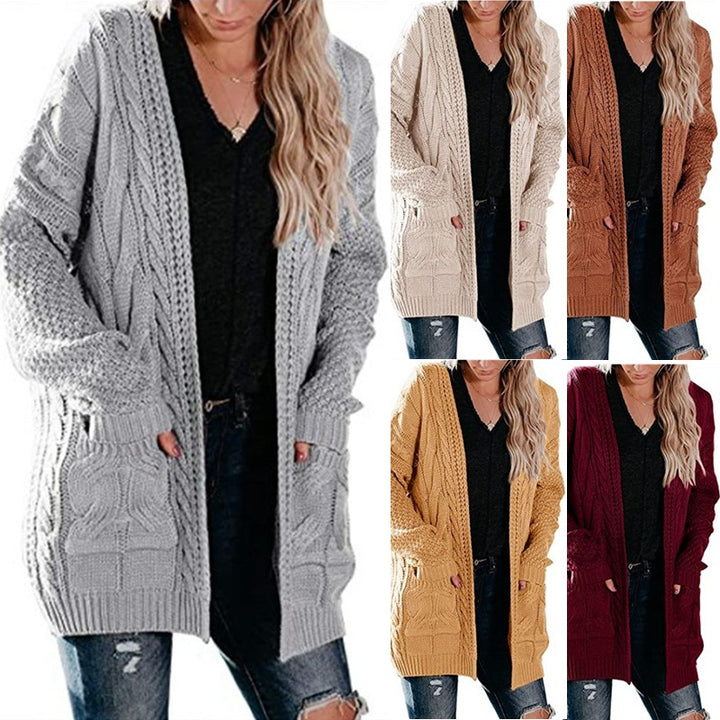 Kvinners Chunky Strikket Cardigan med Dype Lommer og Strukturert Design Skjora