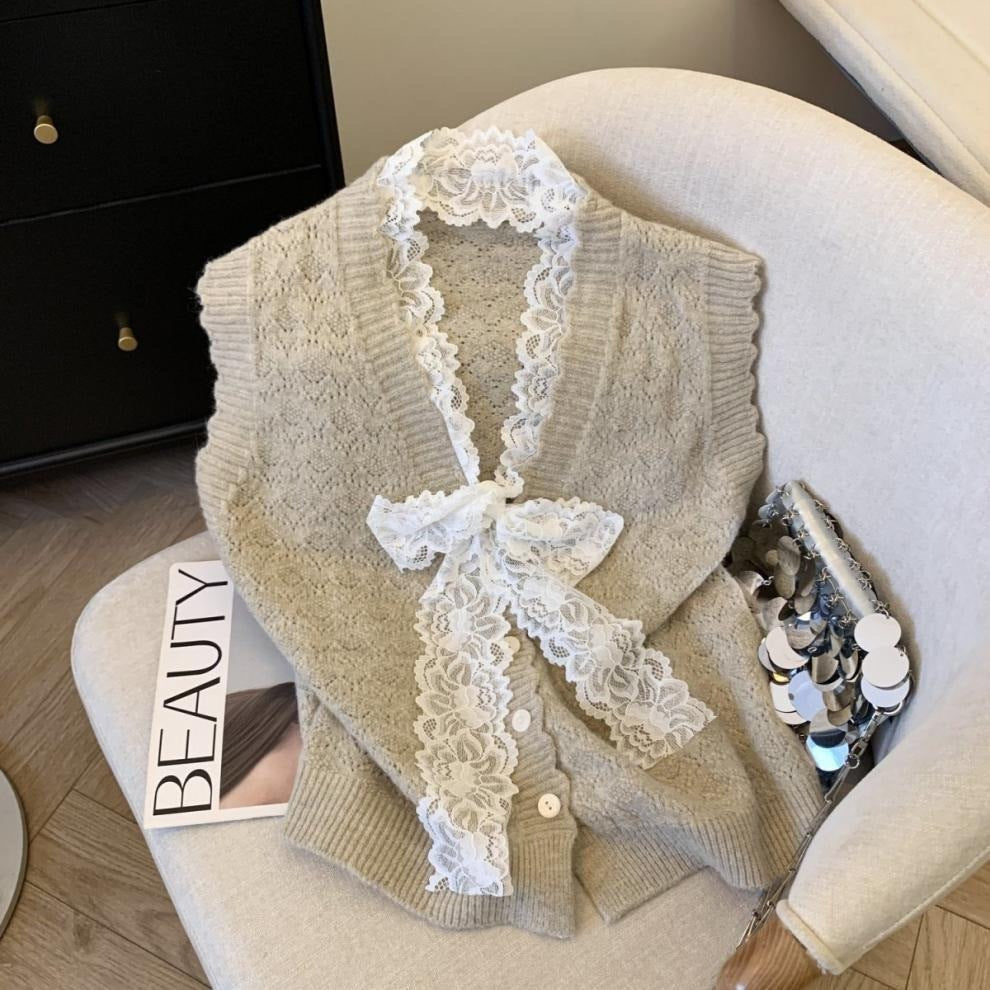 Damer Elegant Strikket Vest med Volangdetaljer Skjora