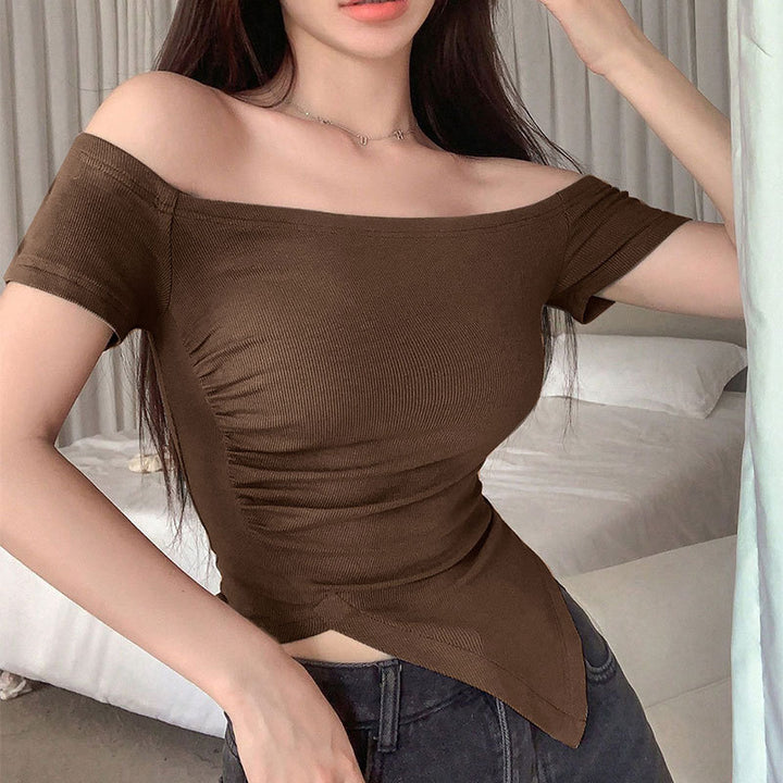Dame asymmetrisk Crop-Top med rynker og en-sidig skulderdesign Skjora