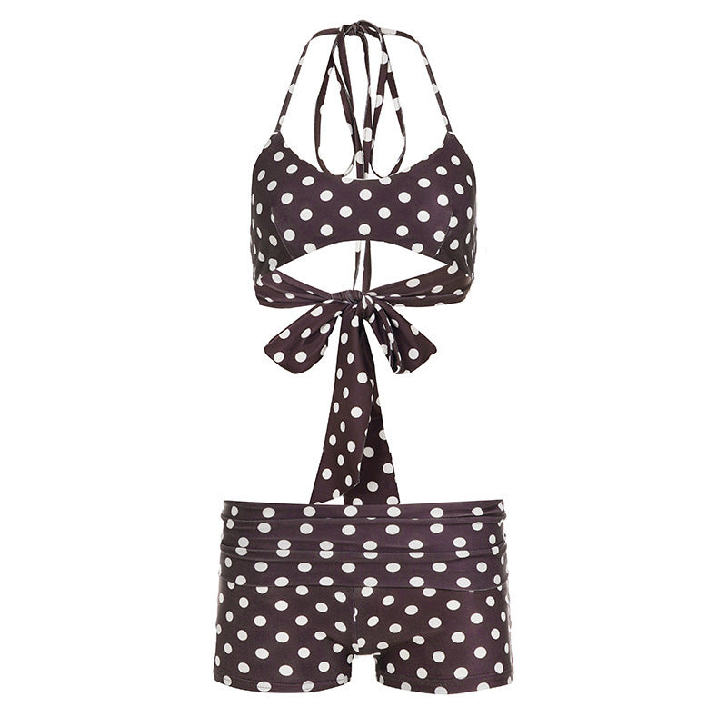 Dame bikinit-sett med leken prikkedesign og elegante bånd