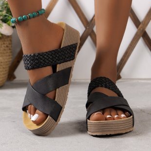 Dame komfortable sandaler med flettede stropper Ravikna Svart