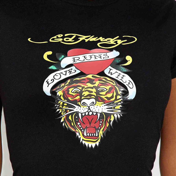 Dame T-skjorte med kreativt tigermotiv og inspirerende tekst Skjora