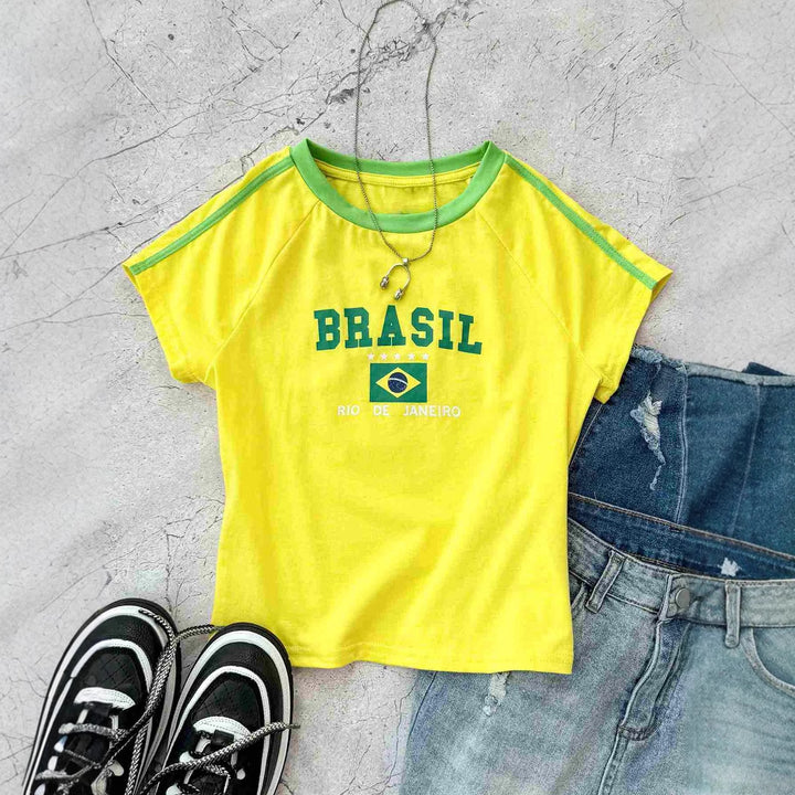 Dame T-skjorte med kreativt Brasilien-design og kroppsnær passform Skjora