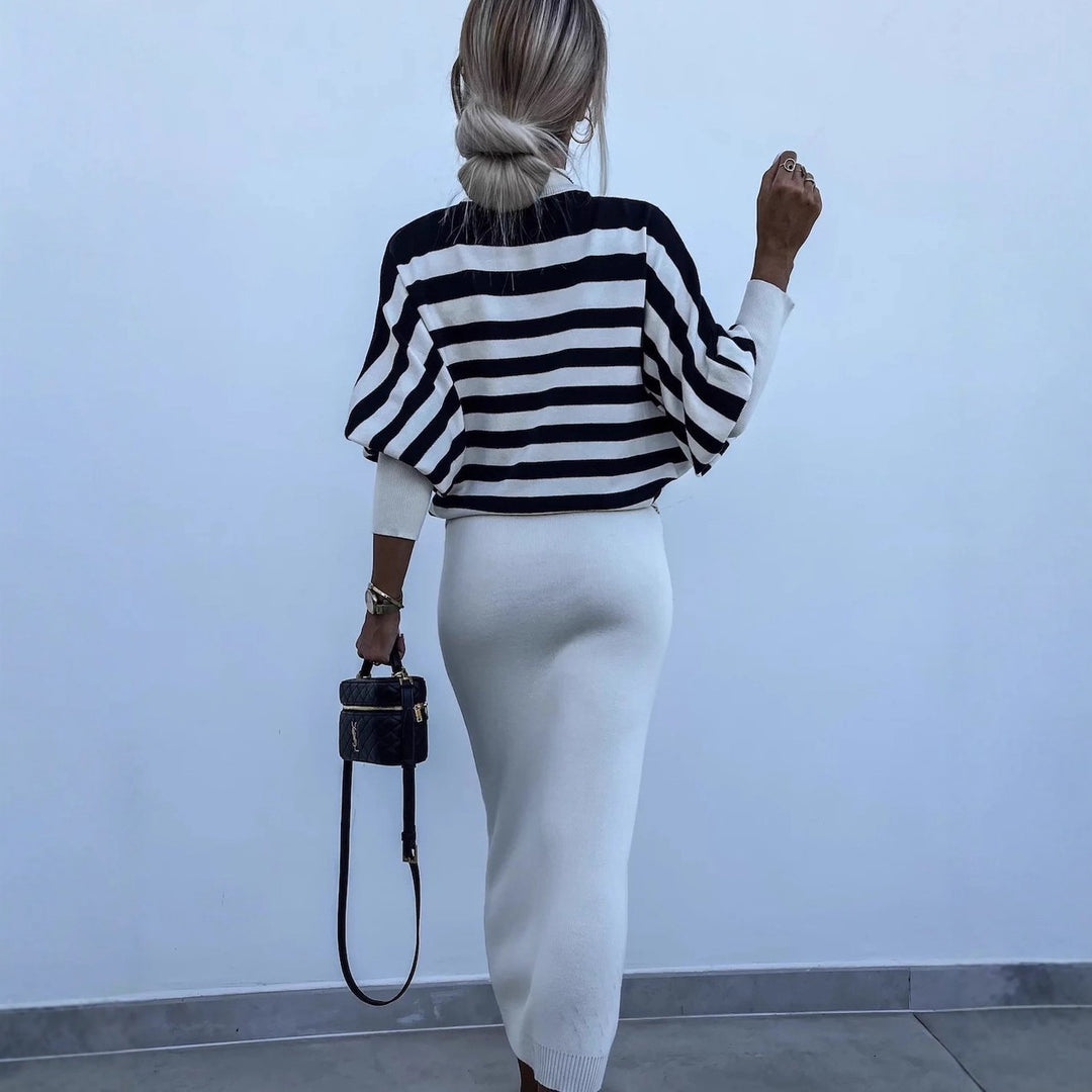 Women's Elegant and Comfortable Striped Top and Tight Long Pants Set Skjora