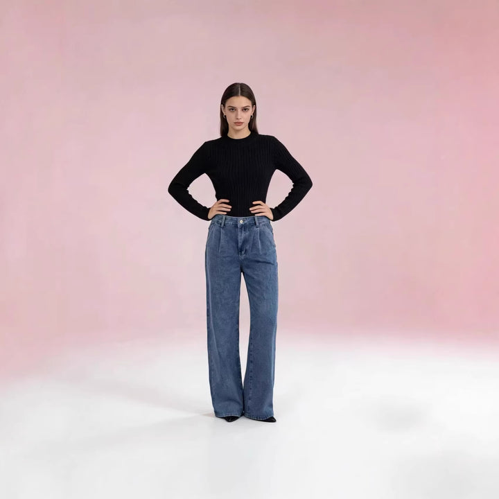 Damer høy midje vide jeans i avslappet stil med elegant foldering Skjora