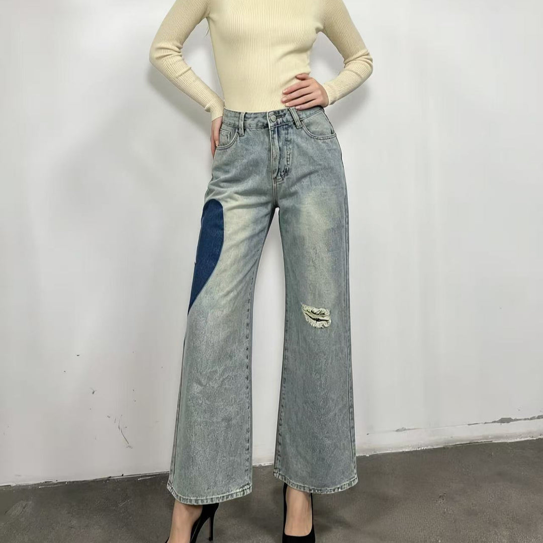 Damer bredskårne denimjeans med unike fargeaksenter Skjora