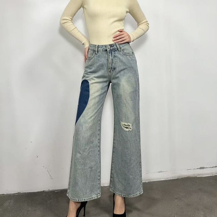 Damer bredskårne denimjeans med unike fargeaksenter Skjora