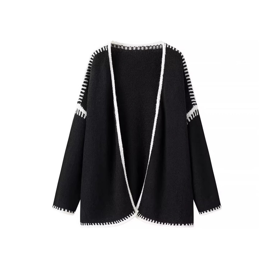Kvinnenes åpne cardigan med elegante kontrastsømmer Skjora