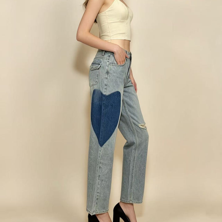 Damer bredskårne denimjeans med unike fargeaksenter Skjora