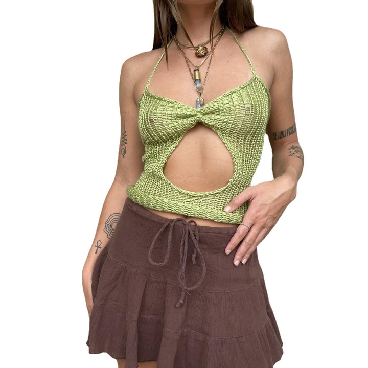 Dame heklett topp med cut-out-design Skjora