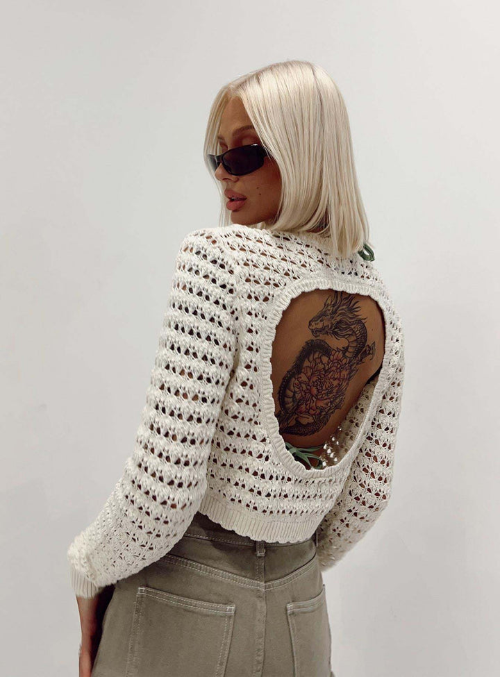 Dame heklet Crop-Top med moderne hullstruktur Skjora