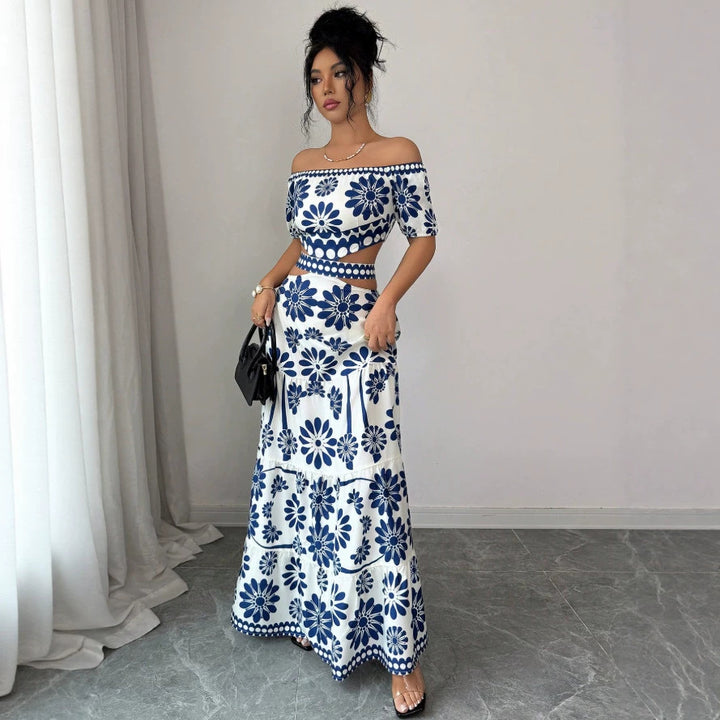 Dame Maxikjole med blomstret design og trendy off-shoulder utringning Skjora