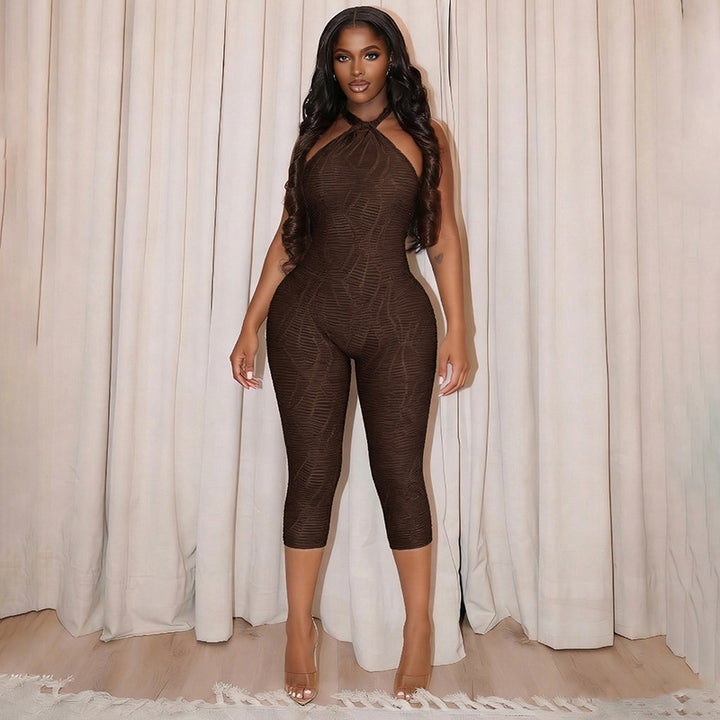Dame Figurtilpasset Jumpsuit med Halterneck og raffinerte teksturer Skjora