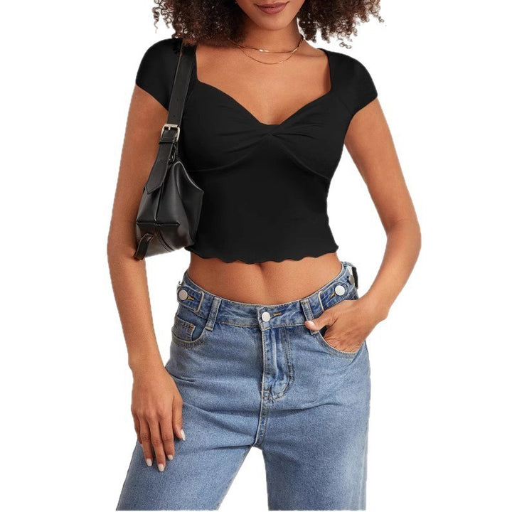 Dame Crop-Top med hjerteformet utringning og rynk Skjora