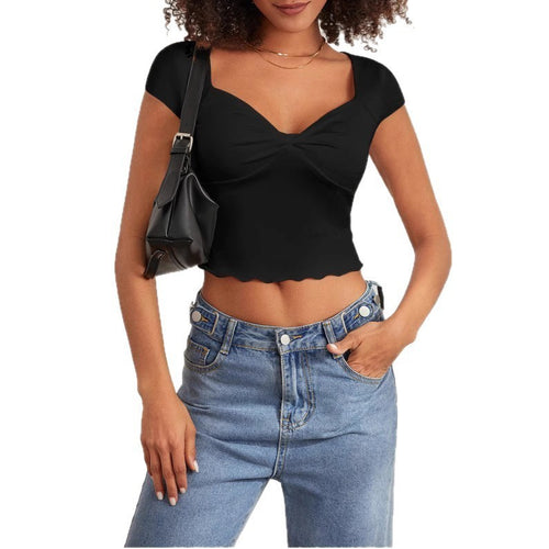 Dame Crop-Top med hjerteformet utringning og rynk Skjora