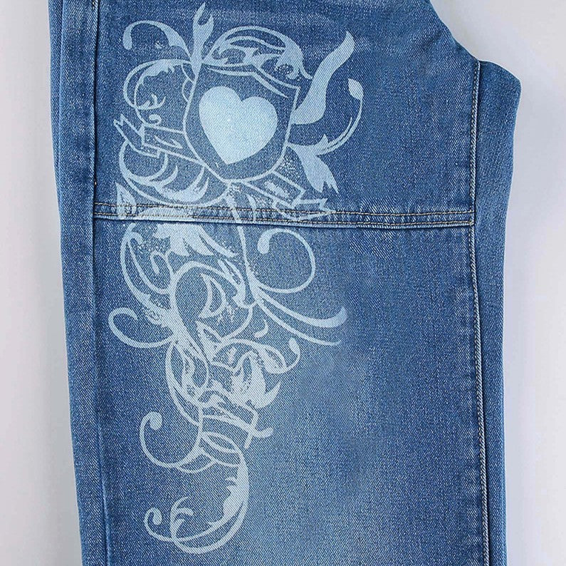 Damer baggy jeans med unikt grafisk design Skjora