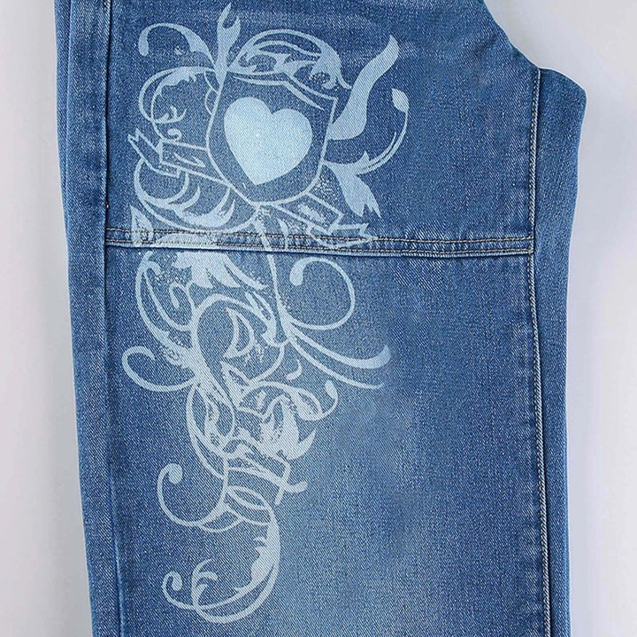 Damer baggy jeans med unikt grafisk design Skjora