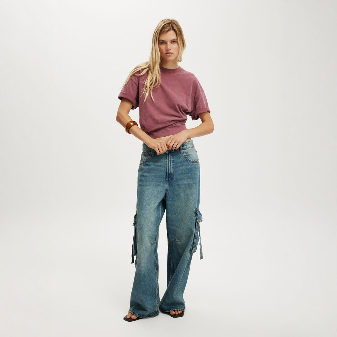 Dame casual Cargo-jeans i vid passform med praktiske lommer Skjora
