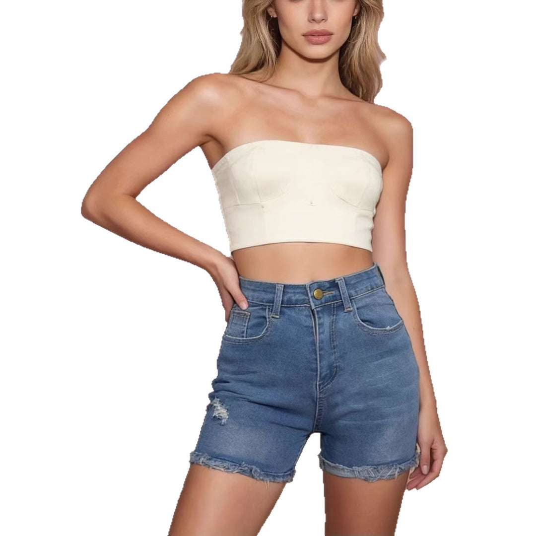 Damer casual High-Waist denimshorts med frynser og stilige ødelagte detaljer Skjora