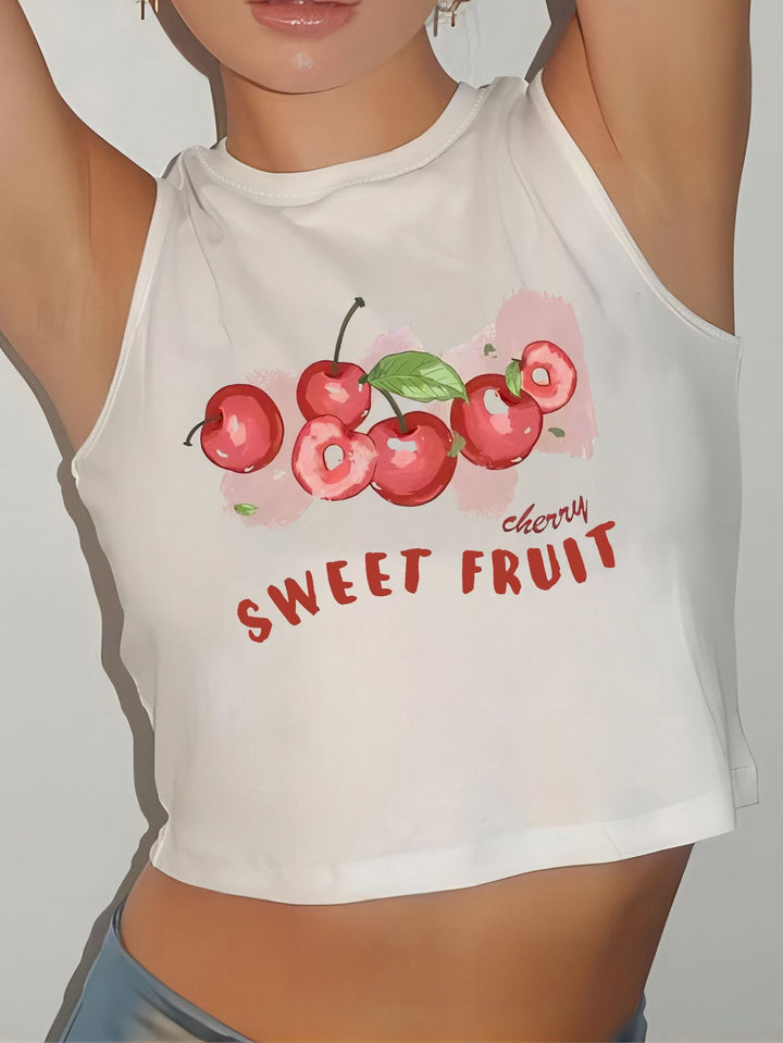Dame Crop-Topp med moderne grafisk trykk og trendy spenne Skjora