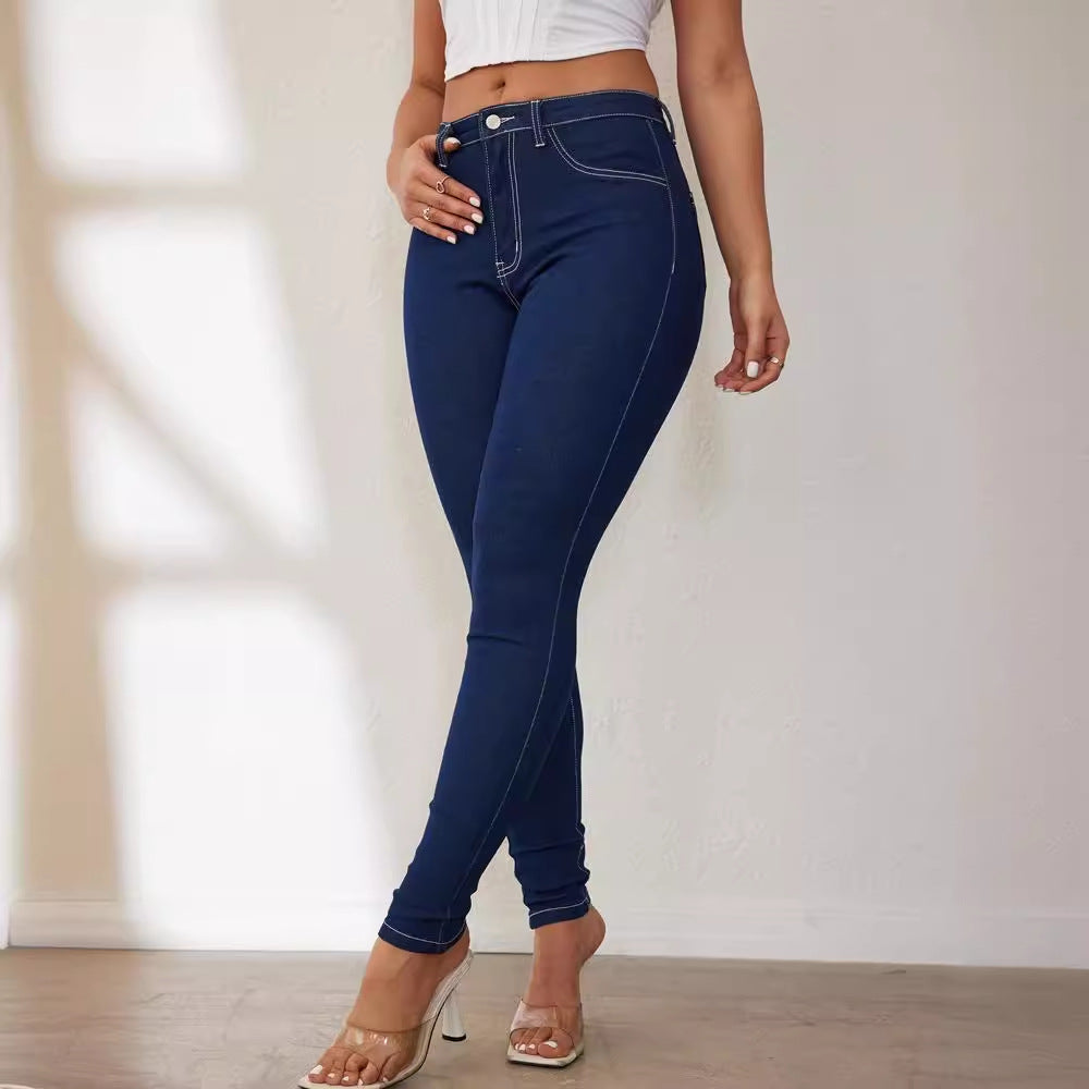 Dame Slim Fit Jeans med Høy Midje og Strekkstoff Skjora
