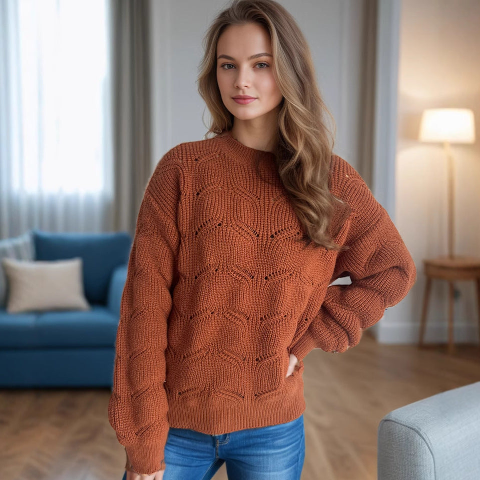 Kvinnes chunky strikkegenser med teksturert kabelmønster og oversized snitt Skjora
