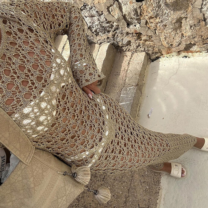 Damen Elegantes Häkel-Maxikleid mit weitem Schnitt und feinen Details Skjora