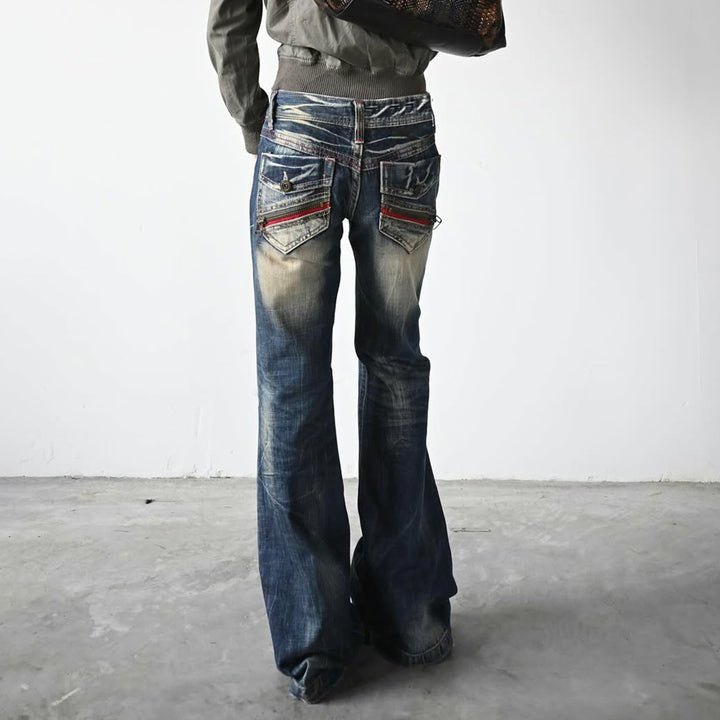 Dame Flared Jeans med trendy bruktutseende Skjora