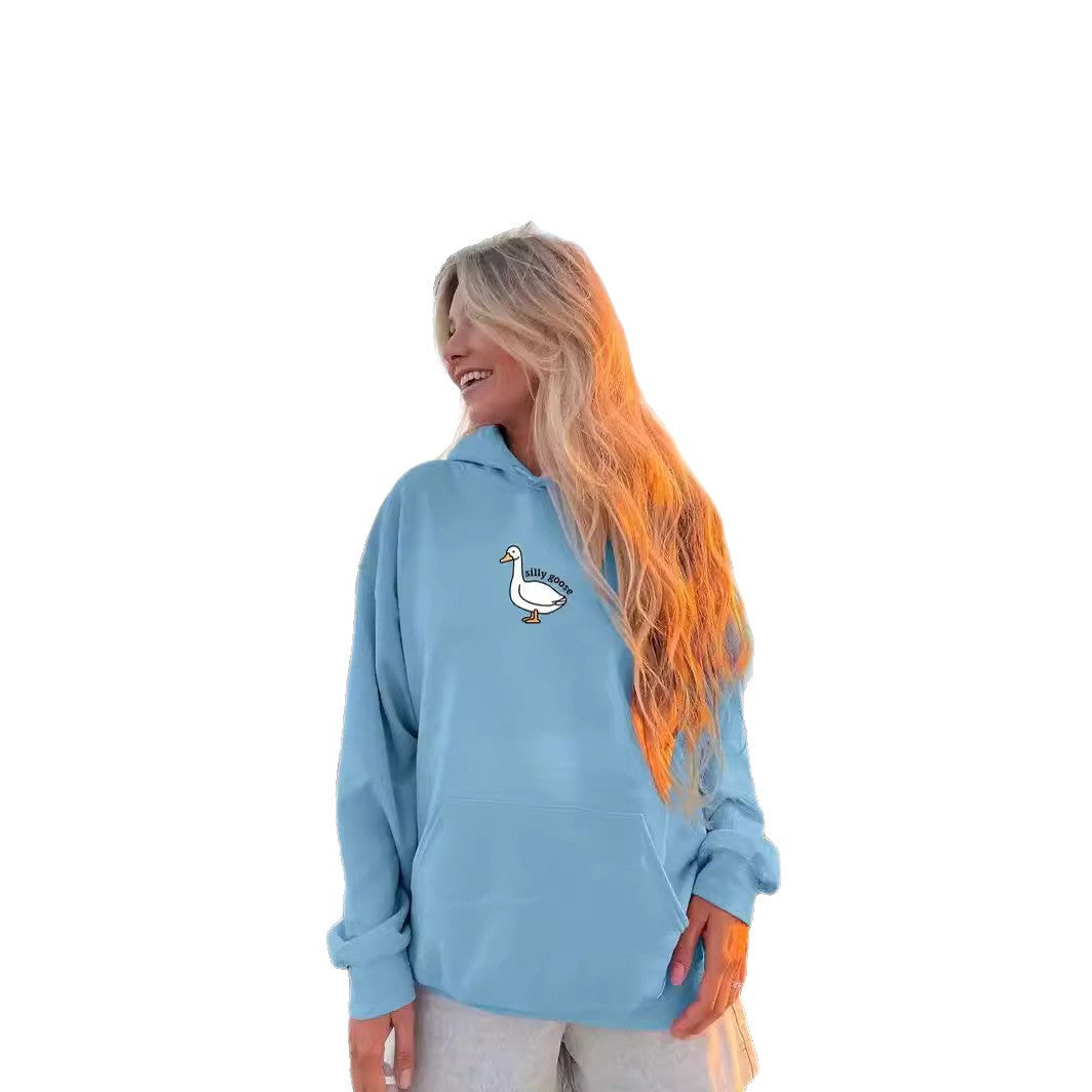 Women's hoodie with a creative goose motif and soft fleece interior Skjora