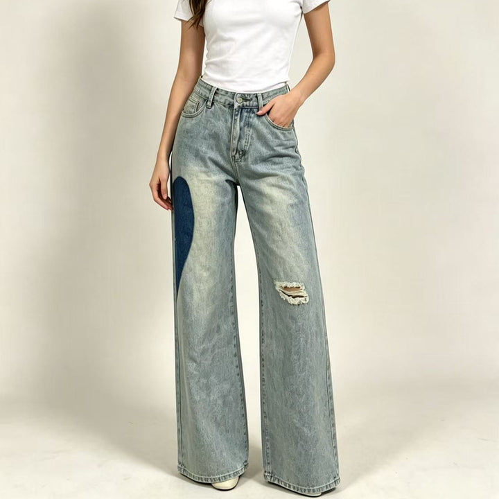 Damer bredskårne denimjeans med unike fargeaksenter Skjora