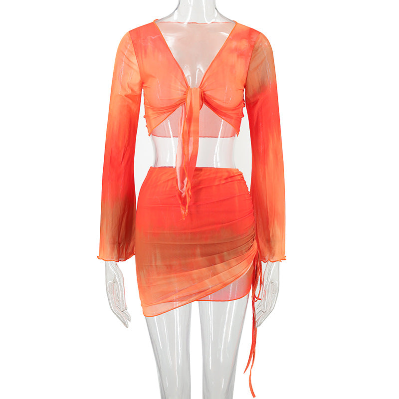 Damer casual Crop-Top med asymmetrisk skjørt og lange ermer Skjora