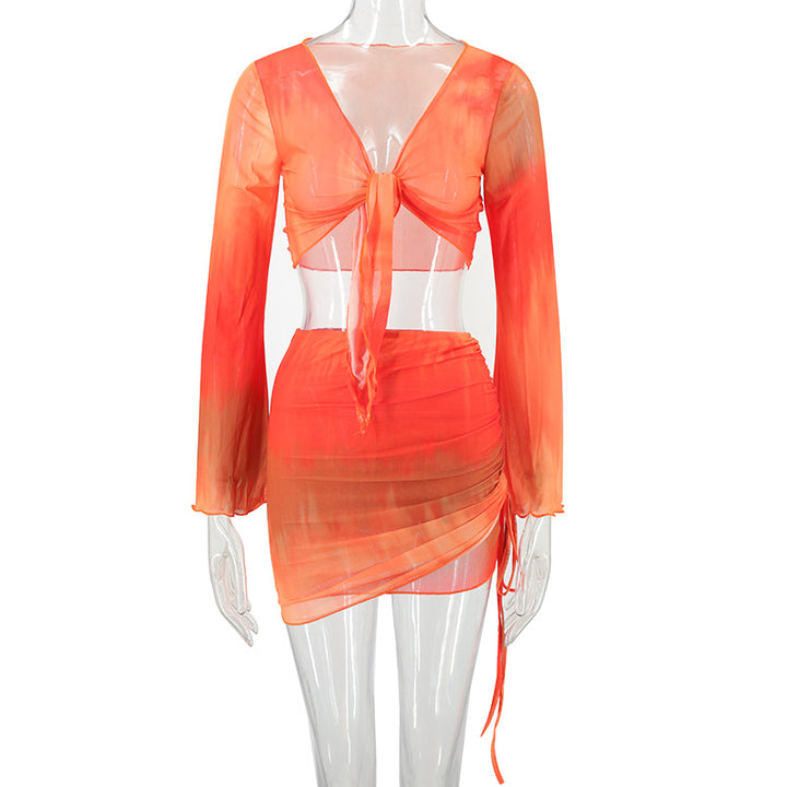 Damer casual Crop-Top med asymmetrisk skjørt og lange ermer Skjora