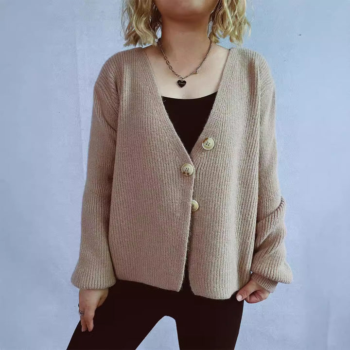 Dame kosecardigan med store knapper og strukturert design Skjora