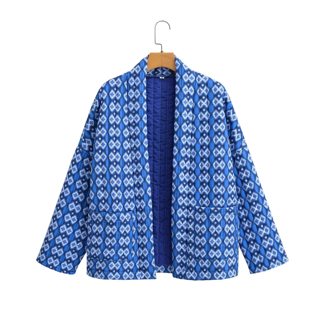Dames moter quilted jakke med unikt grafisk mønster Skjora