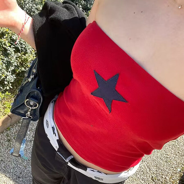 Women's Bandeau Top with fashionable star motif and elastic fabric Skjora