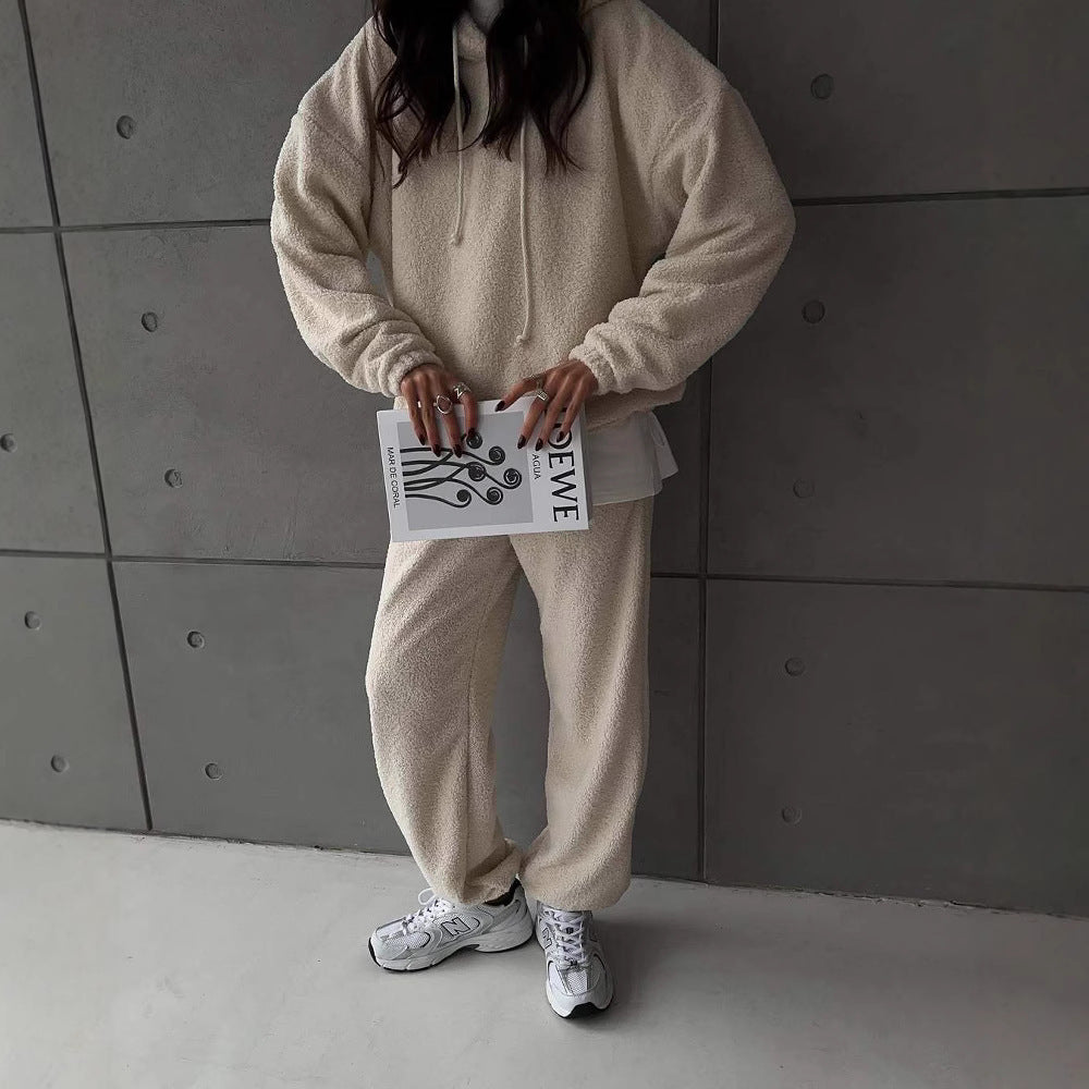 Kvinnens Komfortable Fleece Hoodie og Bukse Sett Skjora