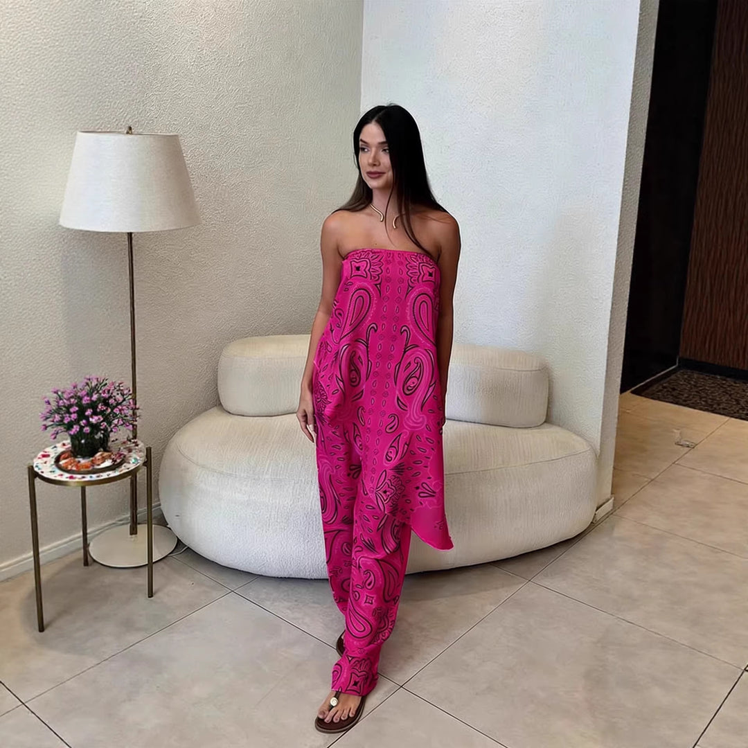 Damer casual jumpsuit med vid snitt och stiligt mönster Skjora