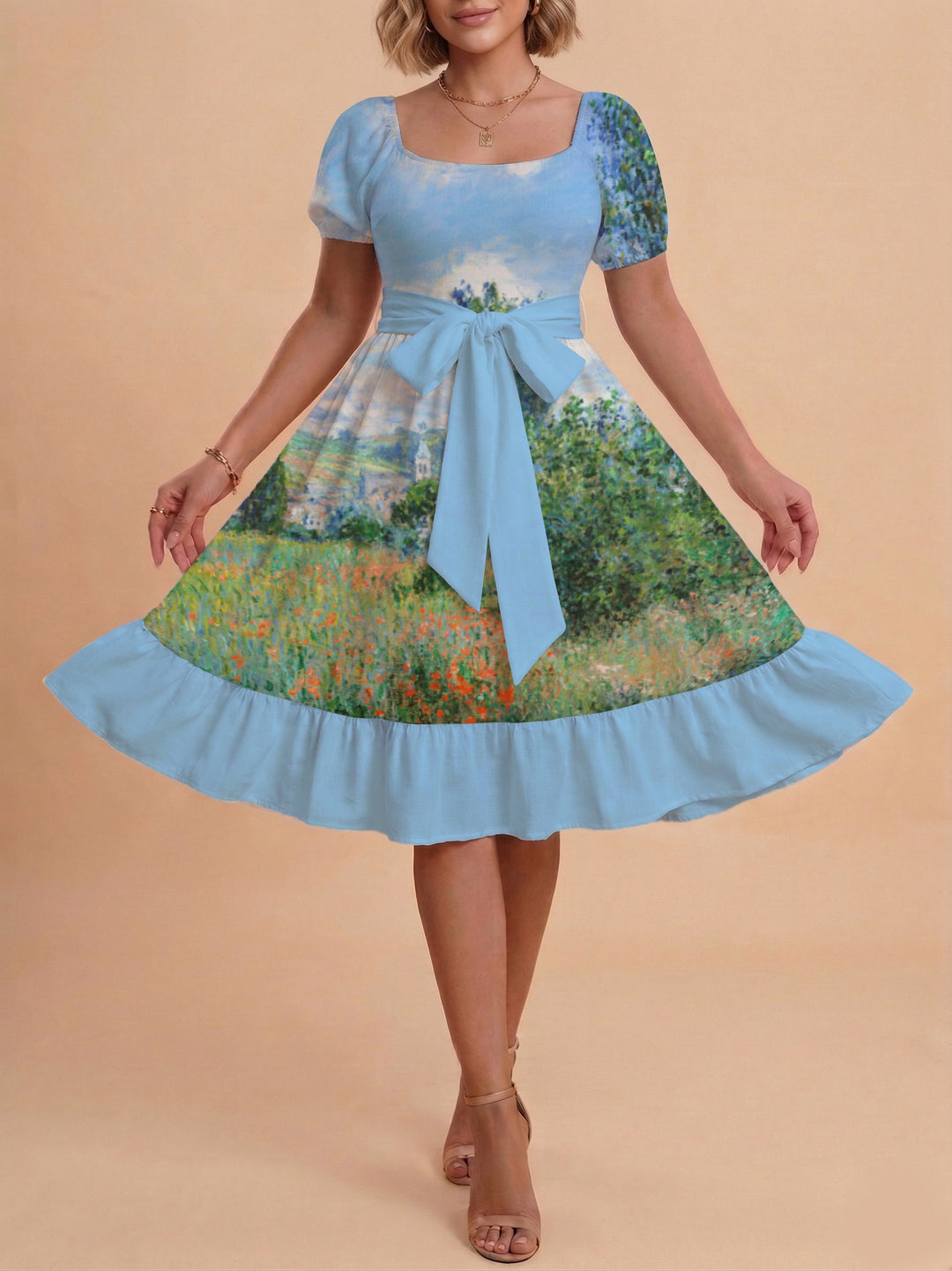 Damen schickes Glitzerkleid mit tailliertem Schnitt und Rüschensaum Skjora