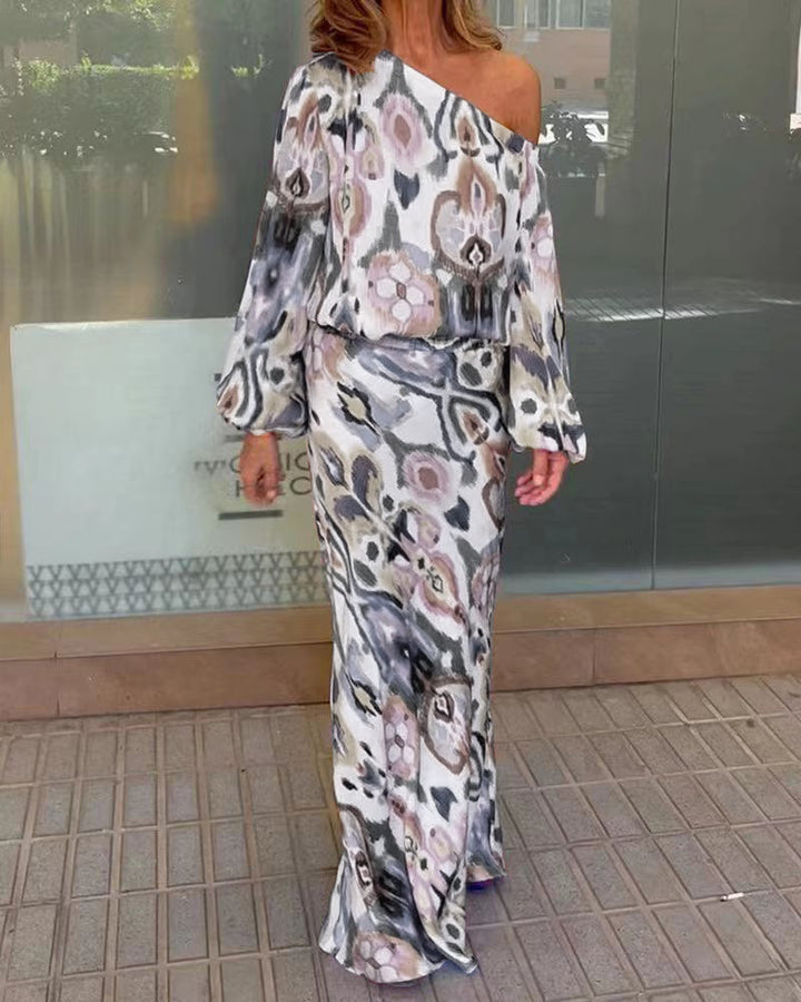 Dame elegant maxi kjole i asymmetrisk snitt med glatte ermer Skjora