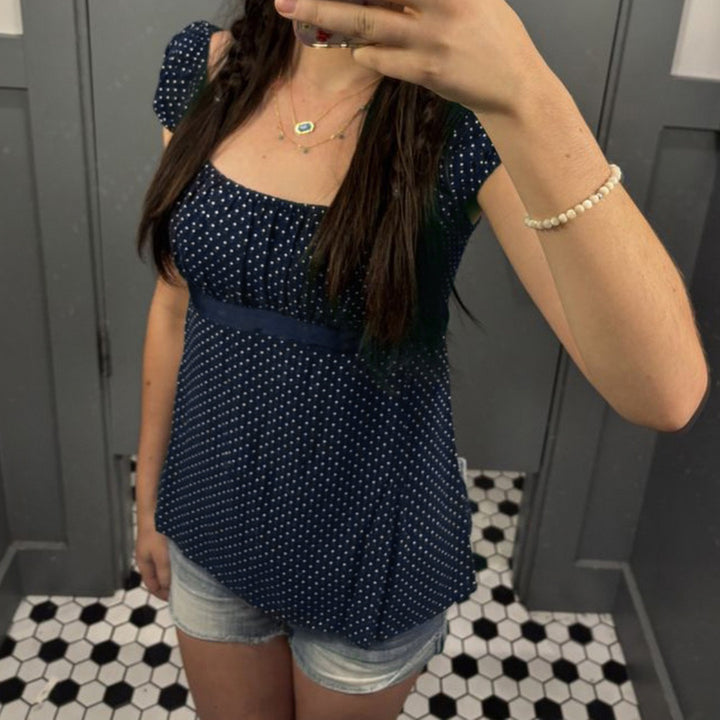 Damer luftig Polka-Dots bluse skjorte med stilig volangkrage Skjora